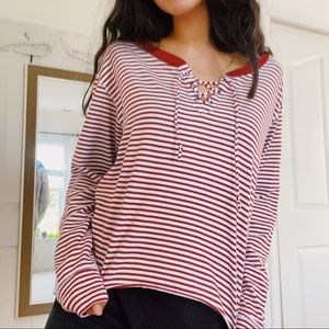 hollister striped lace up cropped long sleeve top